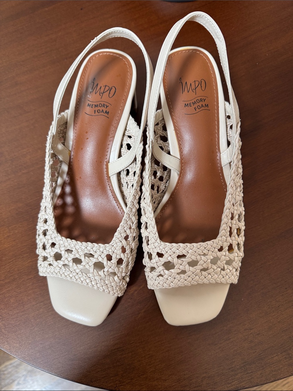 Impo Cream Woven Slingback Heels